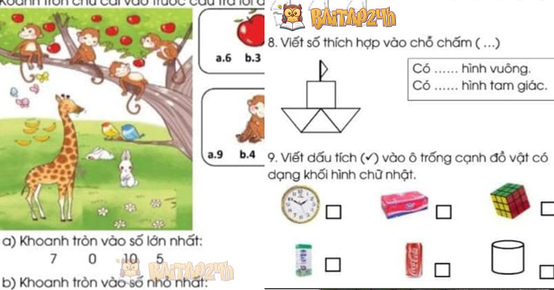 Bộ đề ôn tập toán kì 1, lớp 1