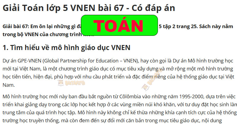 Giải Toán lớp 5 VNEN bài 67 - Có đáp án